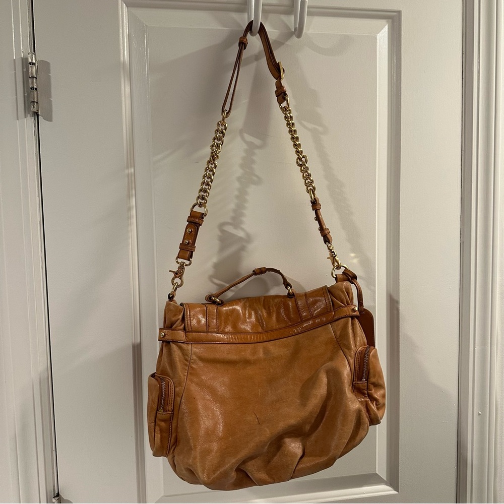 Badgley Mischka Janet Bag in Distressed Saddle Tan Leather with Dust Bag - Picture 11 of 16